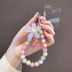 Mulit-Purple Wrist Let Strap For Phone Handmade Flower Colorful Beaded Wrist Rope Phone Lanyard Bracelet For Women Girls Lady