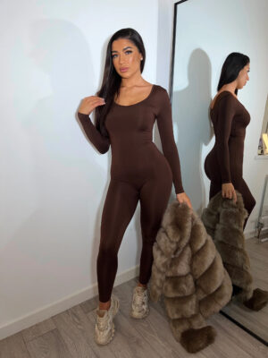Women’s Casual Fashion Solid Color Round Neck Long Sleeve Yoga Pants Jumpsuit