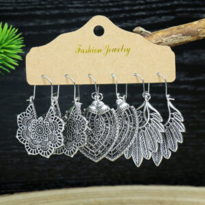 Ethnic Style Alloy Earrings Silver Plated Retro Geometric Round Bee Leaves Bamboo Sunflowers Personalized Decoration Gifts