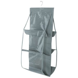6 Pocket Hanging Handbag Organizer For Wardrobe Closet Gray Waterproof Storage Bag Door Wall Clear Sundry Bag With Hanger Pouch