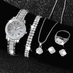 7PCS Women Watch Luxury Elegant Alloy Watch Crystal Wristwatch For Ladies Gift Quartz Watch Alloy Rhinestone Bracelet Montre