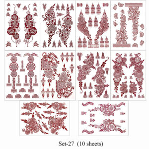 10Pcs/Set Maroon Color Henna Tattoo Stickers for Hand Brown Red Henna Tattoos for Women Waterproof Temporary Mehndi Fake Tattoo