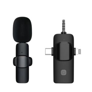 3 IN 1 Wireless Lavalier Microphone Noise Reduction 3.5MM Mini Lapel Mic for IPhone/Android Phone/Camera/Laptop Video Recording