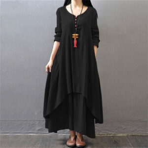 Oversize Long Sleeve Loose Dress Elegant Chic Cotton Linen Dresses for Women Bohemia Layered Vintage Robe Female Autumn Vestidos