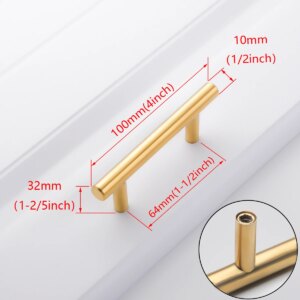 Golden Silver Handle Stainless Steel Kitchen Cabinet Door Knob Furniture Drawer Pull Hardware Pulls T Bar Handle with screws