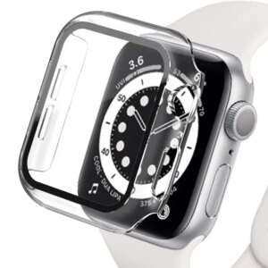 Tempered Glass+Cover For Apple Watch 9 8 7 45mm 41mm PC Bumper Screen Protector Case iWatch Series 7 6 5 4 SE2 44mm 40mm 42mm 38