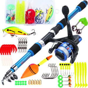 Sougayilang Spinning Fishing Rod and Reel Combo1.8M Telescopic Rod with 5.2:1 3BB Fishign Reel Max Drag 5kg Full Fishing Kit