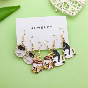 3 Pairs/Set Enamel Cute Cartoon Cat Design Earrings Alloy Jewelry Women Girls Gifts