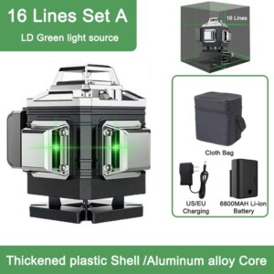 8/12/16 Lines 3D/4D Laser Level Green Line Self-Leveling 360° Horizontal & Vertical Cross Powerful Green Beam Laser Level Tools