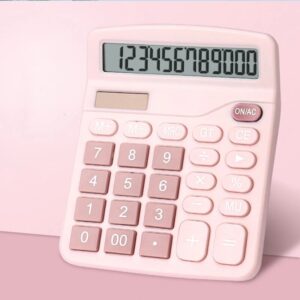 Office Calculators Desktop Student Solar Panel Calculator, 12-Digit Dual Power Cute Calculator with Large LCD Display Big Button