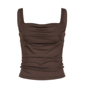 Cuteandpsycho Basic Sexy Women’s Tank Top All-matck Solid Sleeveless Fashion Cute Crop Clothes Square Collar Slim Chic Folds Tee