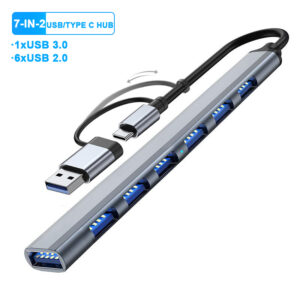 7-in-2 USB HUB Type C HUB Multi USB Splitter USB Adapter OTG USB to USB 3.0 HUB for Macbook Pro 13 15 Air Mi Pro PC Laptop