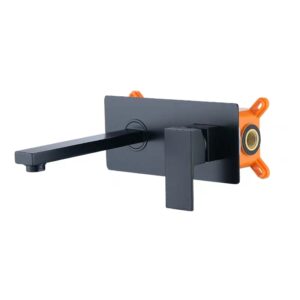 BAKALA Luxury Matte Black Bathroom Faucet Basin Sink Tap Wall Mounted Square Brass Mixer LT-320BR
