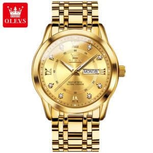 OLEVS Quartz Watch for Men Luxury Diamonds Gold Watch Waterproof Luminous Stainless Steel Business Men’s Quartz Watch Mens Watch