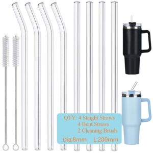 8-12 inches Long Reusable Clear Straws Glass Straws Perfect for Stanley 40 to 20 oz Tumbler Stanley Cup Accessories, Dishwas