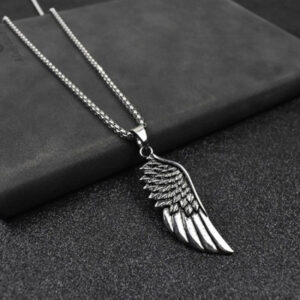 Hot Fashion Feather Men Pendant Necklace Punk Vintage Stainless Steel Box Chain Necklace For Men Jewelry Gift