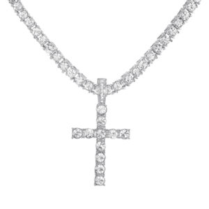 Iced Out Cross Pendant Necklace With 4mm Tennis Chain Religious Charm Full Rhinestone Bling Hip Hop Jewelry for Men and Women