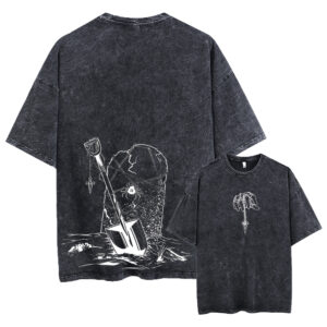 Summer Cotton Loose Washed Tops Tees Anime Print T-Shirt Men Streetwear Vintage Black T Shirt Harajuku Oversized T Shirt