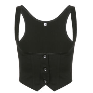 CIBBAR Black Button Up Corset Top Women Fashion Sleeveless Skinny Tank Tops Vintage y2k Streetwear Tees Harajuku 90s Girdle Vest