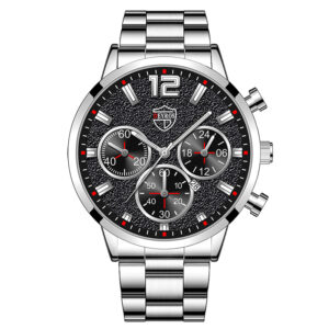 Fashion Mens Watches Luxury Silver Stainless Steel Quartz Wristwatch Calendar Luminous Clock Men Business Casual Leather Watch