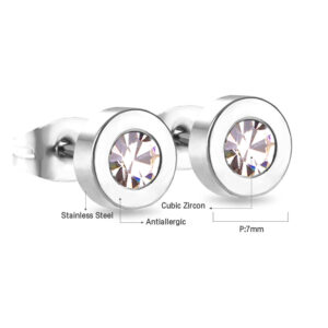 LUXUSTEEL Stainless Steel Acrylic Crystal Stud Earrings for Women Men Punk Roman Number Clear Black CZ Bling Fashion Ear Jewelry