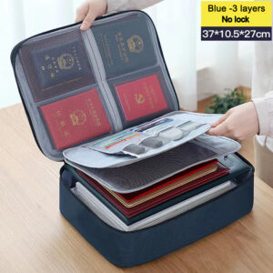 3-Layers Document Case with Lock File Organizer Bag Zipper Certificate Storage Bag Portable Travel Home Office School Supplies