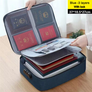 3-Layers Document Case with Lock File Organizer Bag Zipper Certificate Storage Bag Portable Travel Home Office School Supplies