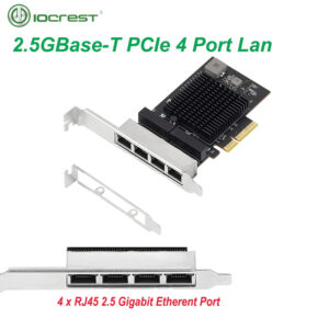 IOCREST 2.5 Gigabit Quad Port PCIe RJ45 Lan 10/100/1000/ 2500Mbps Realtek 8125b Chip 4 Port Server Gigabit Network Card 2.5G