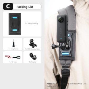 Vamson for Insta360 X3 Accessories 360 Degree Rotary Backpack Clip Clamp Mount for Insta360 One X2 Dji Action 3 2 Go Pro Camera