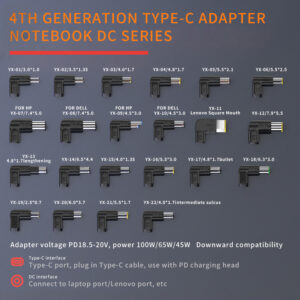 20V100W Laptop Power Adapter Connector DC Plug USB Type C Female to DC Male Jack Converter for Hp Dell Asus Acer Lenovo Notebook