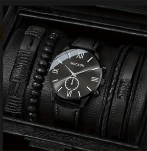 Watch + Bracelet Minimalist Men’s Fashion Leather Strap Watches Simple Men Business Stainless Steel Mesh Belt Quartz Watch