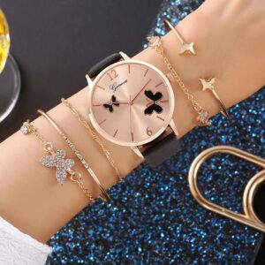 Six-piece High-end Leather Disc Cute Watch Set For Girls