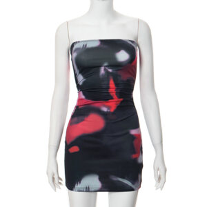 Printed Sexy Tubeless Dress Temperament Women’s Fashion Slim Fit Hip Skirt New Nightclub Banquet Women’s Clothing