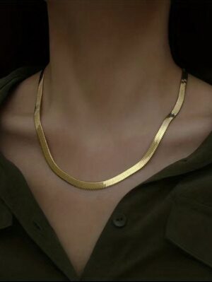 Snake Chain Gold Plated Stainless Steel Flat Necklace 5mm Fashion Choker Hip Hop Herringbone For Men Women Gift Jewelry