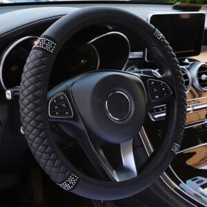 Car Pu Leather Steering Wheel Cover, 14.57-14.96inch Artificial Diamond, New Steering Wheel Cover