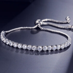 ZAKOL Fashion Cubic Zirconia Tennis Bracelets Bangle for Women White Round Crystal Adjustable Bracelet Wedding Jewelry