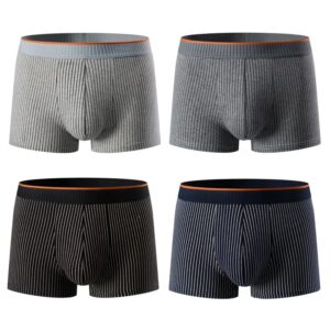 4pcs MEN’S Underwear MEN’S Cotton Striped Boyshort Antibacterial Breathable Boyshort plus Size Summer Pants MEN’S Shorts