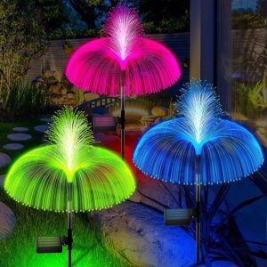 Double Solar Jellyfish Light 7 Colors Solar Garden Lights LED Fiber Optic Lights Outdoor Waterproof Decor Lamp for Lawn Patio