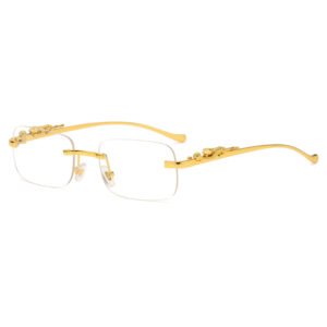 Rectangular Sunglasses With Metal Hinge,Frameless For Men and Women, Clear Retro Shape Lenses, Cheetah Trim, Stylish, UV400