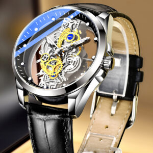 High-end Business Watch for Men’s Watch Automatic Double Sided Transparent Hollow Waterproof and Luminous Quartz Watch for Men