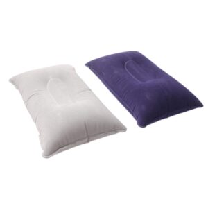 fasdaga 2 Pcs Outdoor Portable Folding Air Inflatable Pillow Double Sided Flocking Cushion Light Grey & Dark Blue