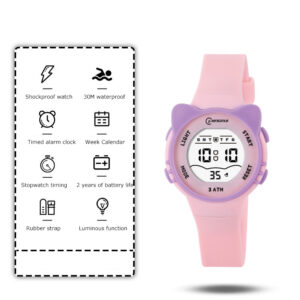 UTHAI C16 Girls And Boys Cute Meow Star Watches Kids Children’s Junior High School Waterproof Alarm Clock Electronic Watch