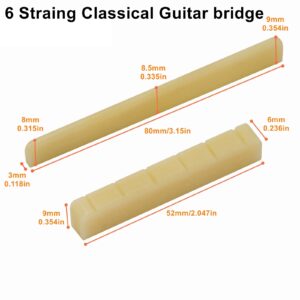 Miwayer 1 Pair 6-12 String Acoustic Classical Guitar Unbleached Bone Bridge Multiple Saddle and Nut Made of Real Bone
