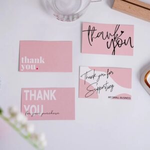 50pcs/pack Pink Thank You Card For Supporting Business Package Decoration “Gorgeous Thanks” Business Card Handmade With Love