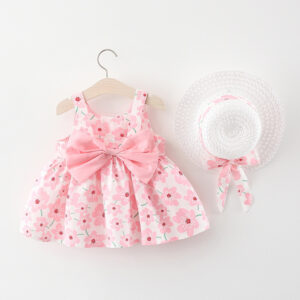 Summer Newborn Baby Clothes Toddler Girl Clothes Cotton Beach Suspender Dress+Sun Hat Princess Dresses