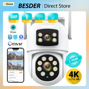 Outdoor Wireless Security IP Camera 4K 8MP HD Dual Lens External Wifi PTZ Camera Auto Tracking Street Surveillance Camera iCsee