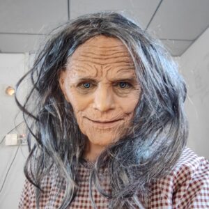Halloween White-haired Old Lady Latex Mask Movable Jaw Rave Party Horror Granny Witch Mask Lifelike Granny Cosplay Costume Props