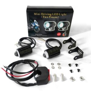 2PCS Universal Motorcycle LED Headlight Projector Lens Dual Color ATV Scooter Driving Lamp Fog Light Auxiliary Spotlight Lamp