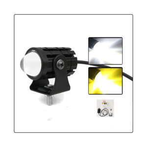2PCS Universal Motorcycle LED Headlight Projector Lens Dual Color ATV Scooter Driving Lamp Fog Light Auxiliary Spotlight Lamp