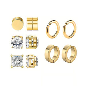 5-Pack Stylish Stainless Steel No-Pierce Stud Earrings for Men – Perfect for Any Occasion